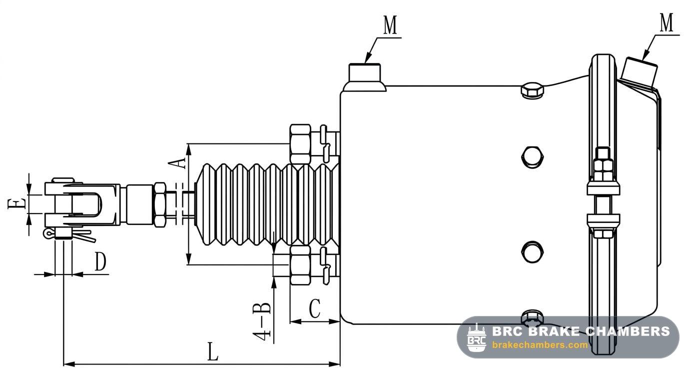Hino HE Heavy Truck Rear Piston-Diaphragm Brake Actuator Technical Drawing Thumbnail