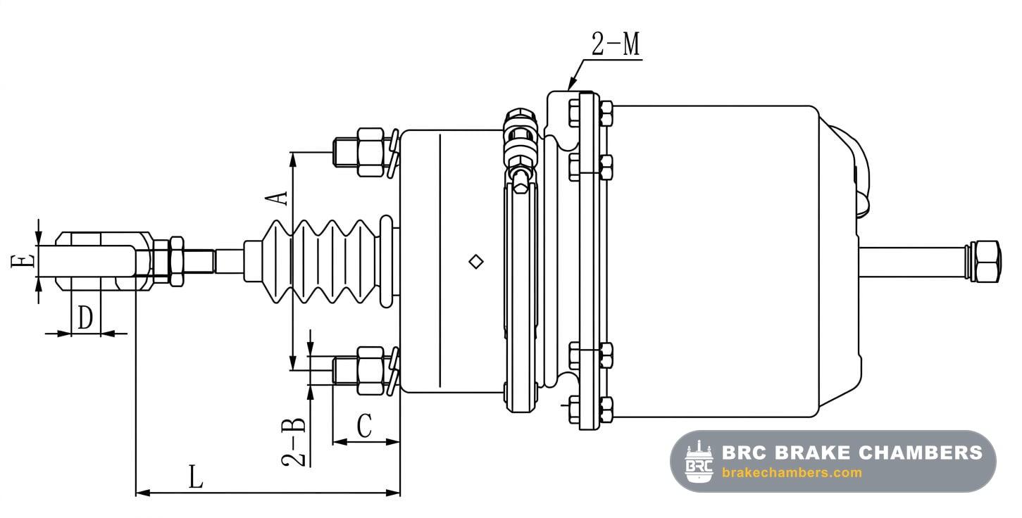 Type 20/24 WABCO Style Metric Piston-Diaphragm Brake Chamber Technical Drawing Thumbnail