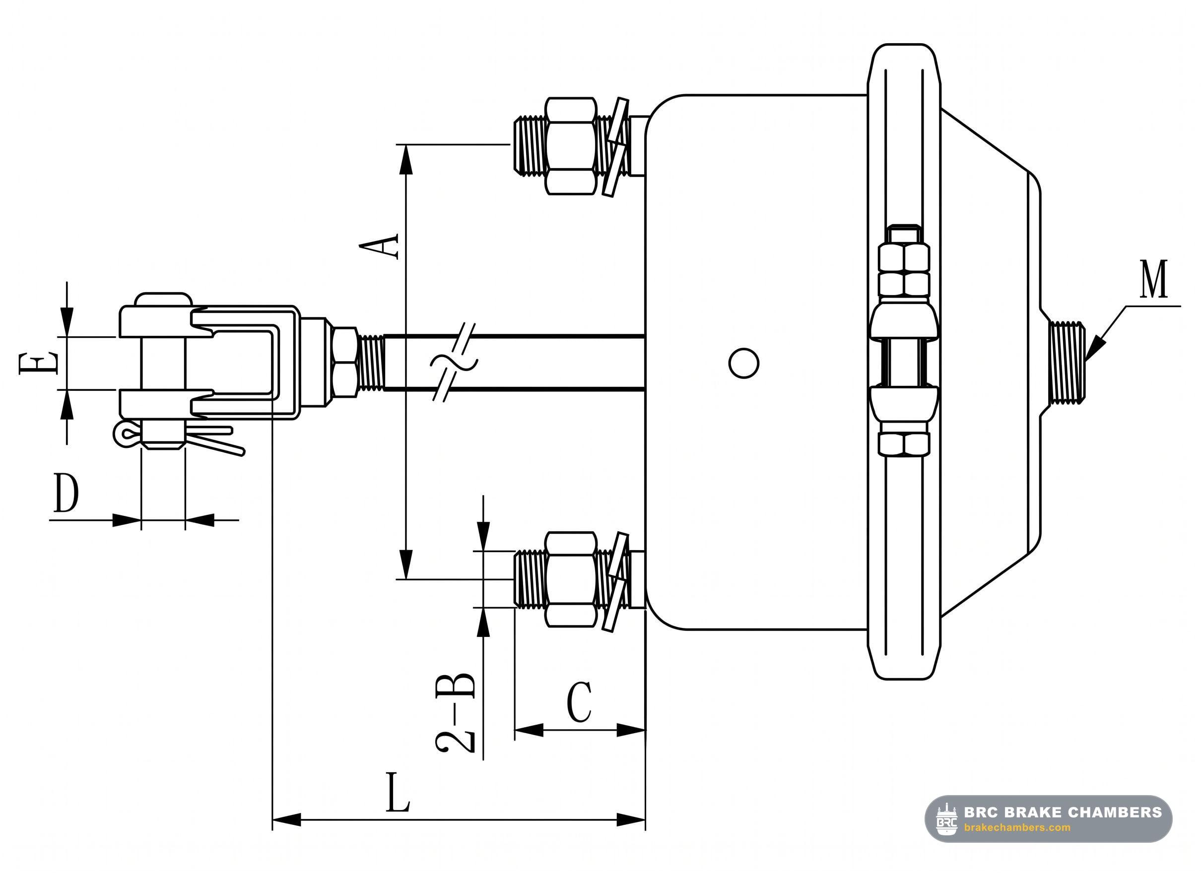 Type 20 Single Diaphragm Air Brake Chamber (MGM Style) Technical Drawing Thumbnail