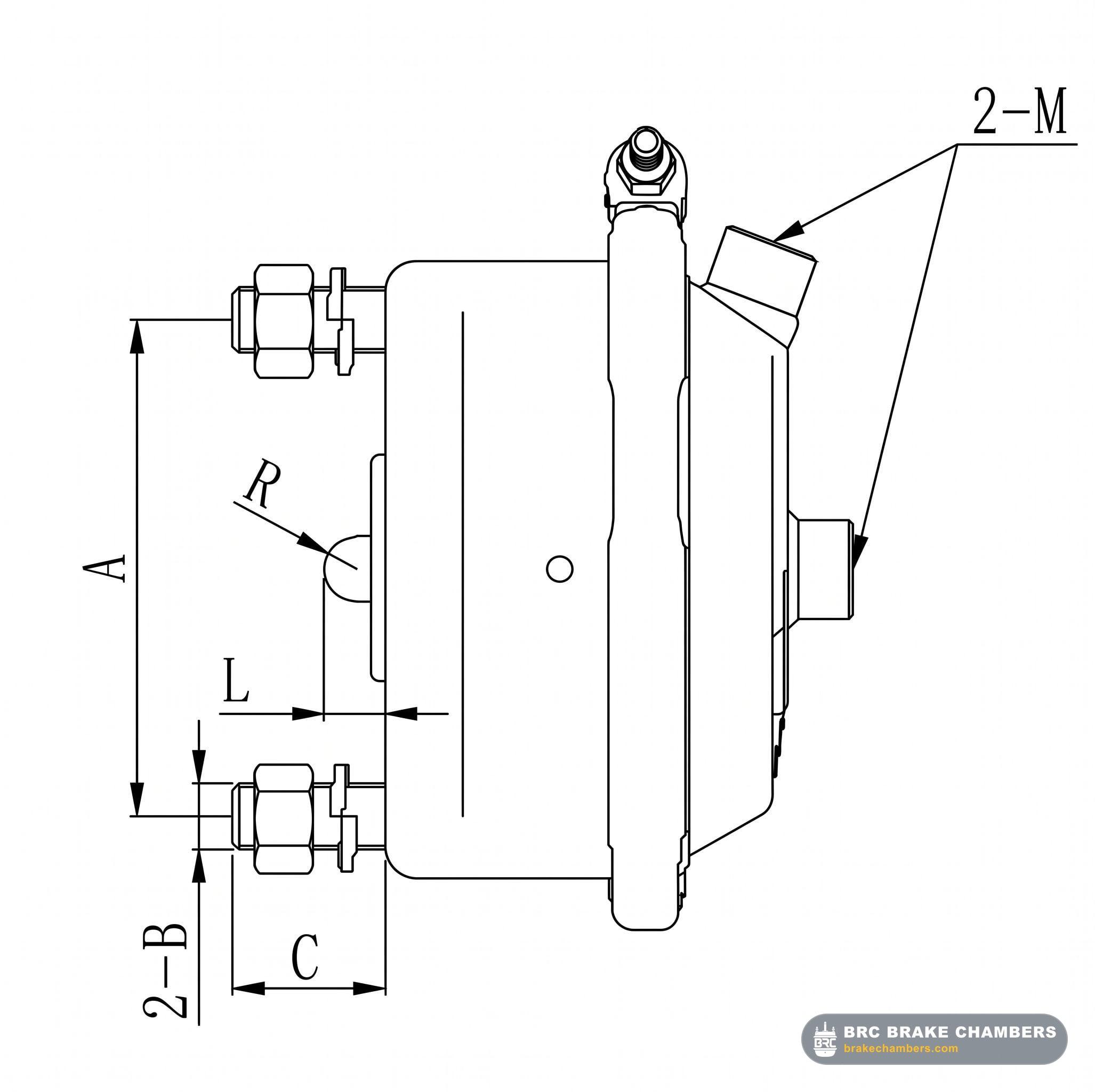 Type 16 Short-Stroke Single Diaphragm Brake Chamber (15mm Pushrod) Technical Drawing Thumbnail