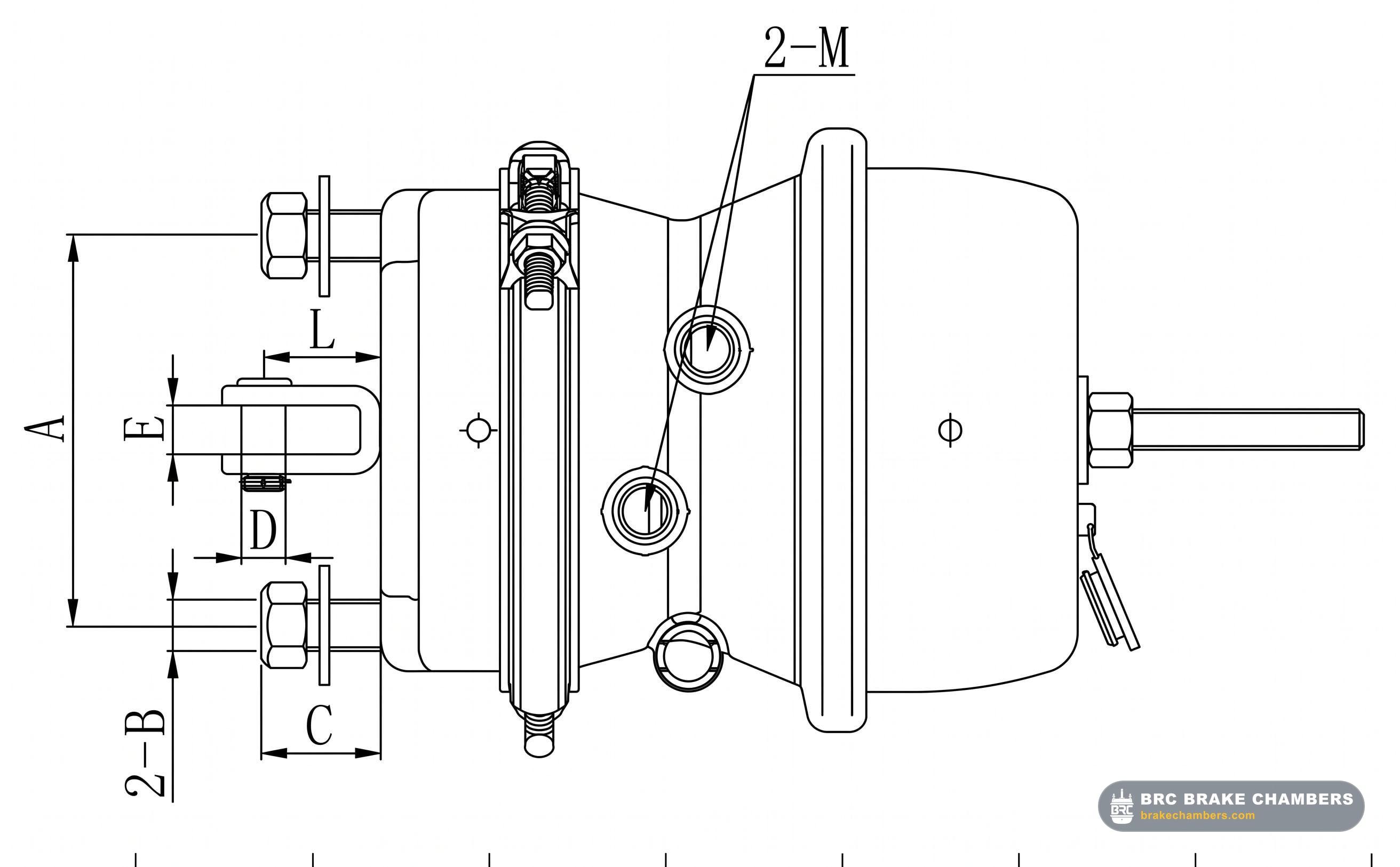 Type 20/24 Short-Rod Double Diaphragm Spring Brake Chamber Technical Drawing Thumbnail