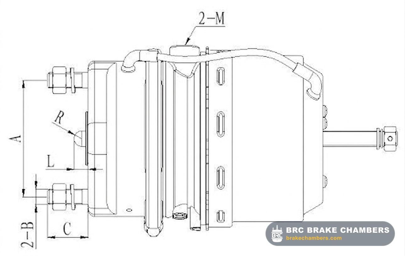 Type 16/24 Short-Stroke Piston-Diaphragm Brake Chamber (15mm Pushrod) Technical Drawing Thumbnail