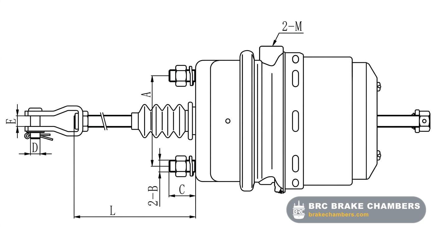 Type 20/24 WABCO Style Metric Piston-Diaphragm Brake Chamber (VOSS Port) Technical Drawing Thumbnail