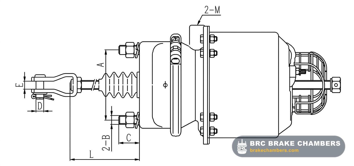 Type 20/30 Metric Heavy-Duty Piston-Diaphragm Brake Chamber Technical Drawing Thumbnail